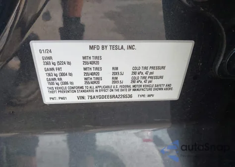 2024 Tesla Model Y Long Range Dual Motor All-Wheel Drive from USA, damaged, VIN 7SAYGDEE6RA226536
